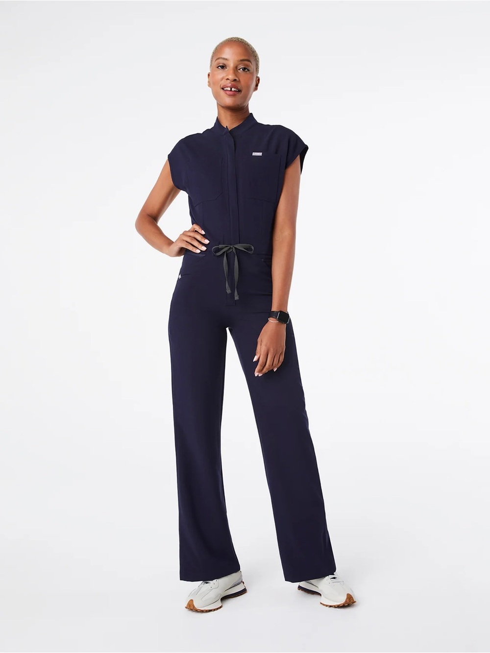 FIGS Rafaela Wide-Leg ScrubJumpsuit Medium Navy 9 Pocket